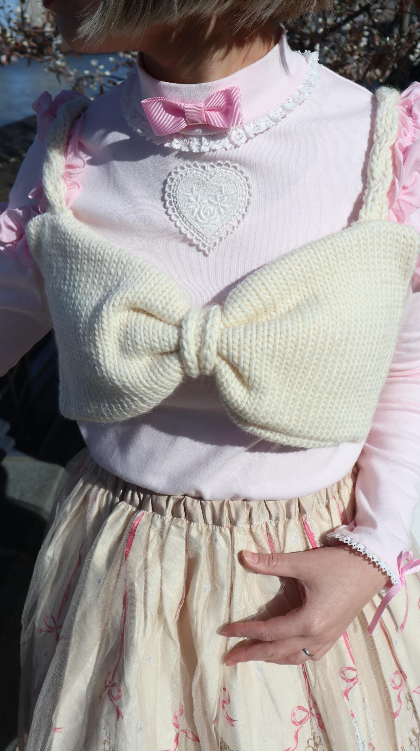 ribbon bustier hand knitted