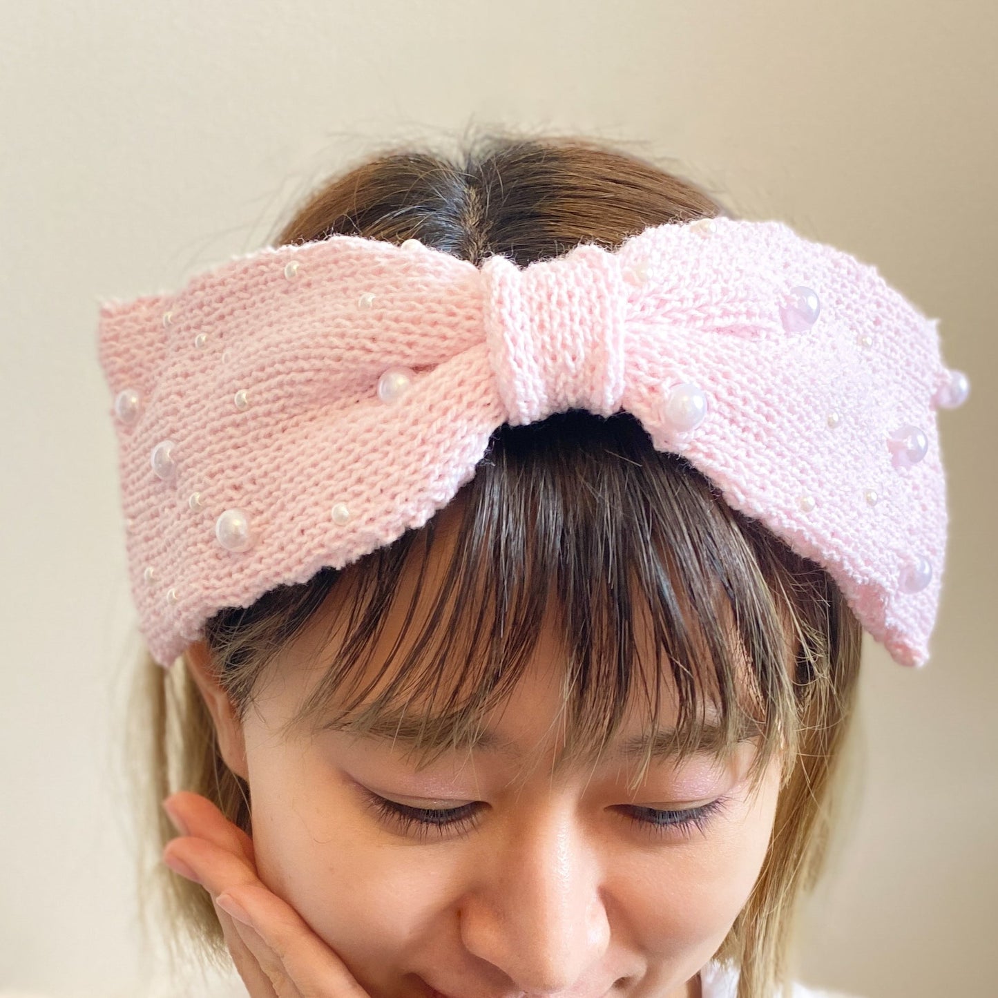 Pastel Ribbon Knit Headdress – Pink / Yellow / Purple