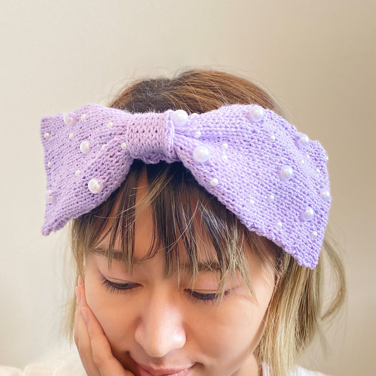 Pastel Ribbon Knit Headdress – Pink / Yellow / Purple