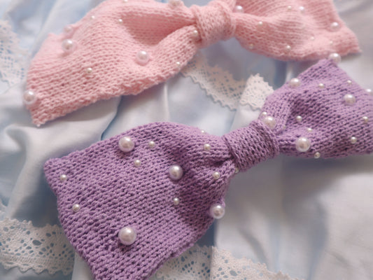 Pastel Ribbon Knit Headdress – Pink / Yellow / Purple